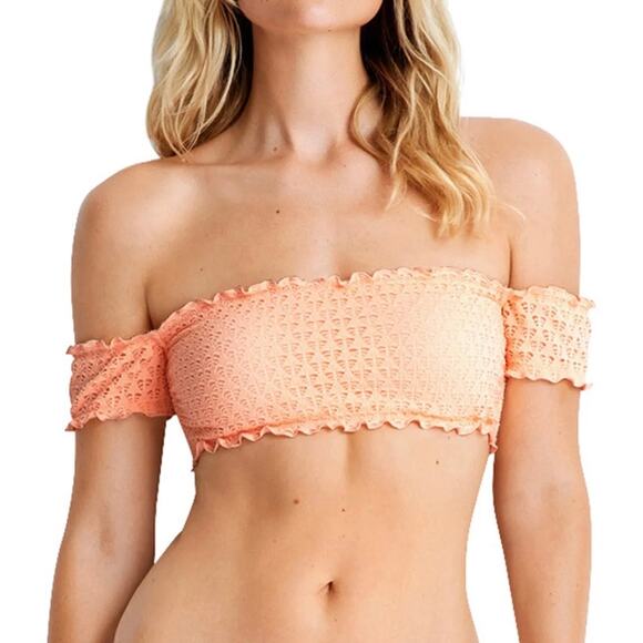 Seafolly Havana Cold Shoulder Bandeau Top Size US 10 Peach Resort Vacation Beach - Picture 1 of 10